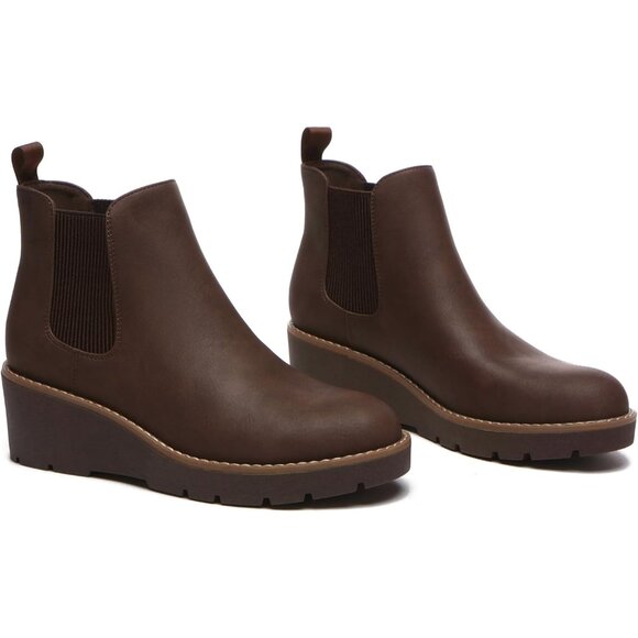 ⚡Women's Dark Brown Chelsea Wedge Ankle Boots Elastic Platform Lug Sole Slip on - Picture 7 of 7
